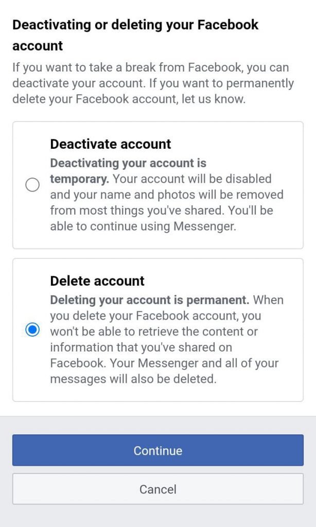 Delete Facebook Account 5