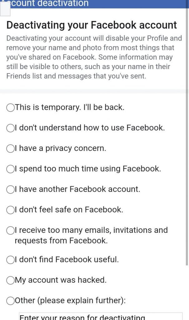 temporarily deactivate Facebook Account 5